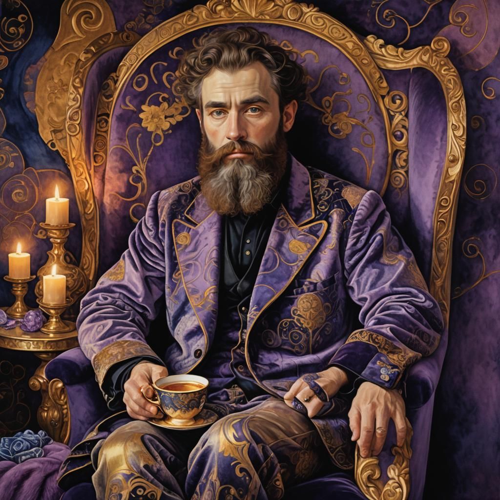 Mystical Portrait with Teacup in Klimt Style