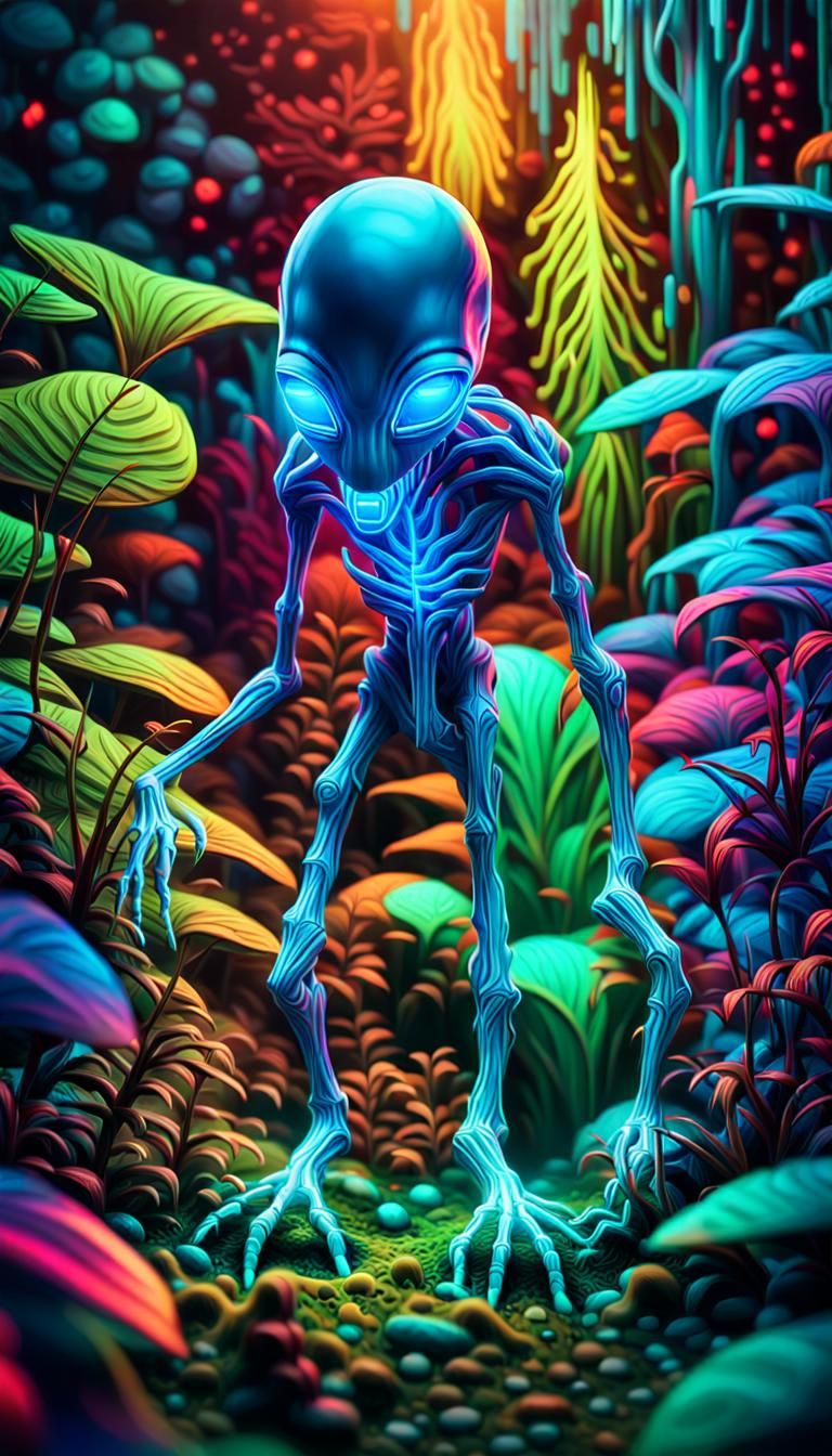 Neon Fractal Alien Jungle in Acrylic Art Style