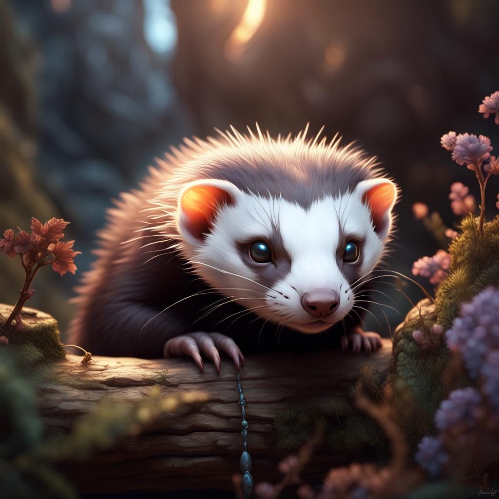 Sleepy Ferret in Detailed Matte Painting