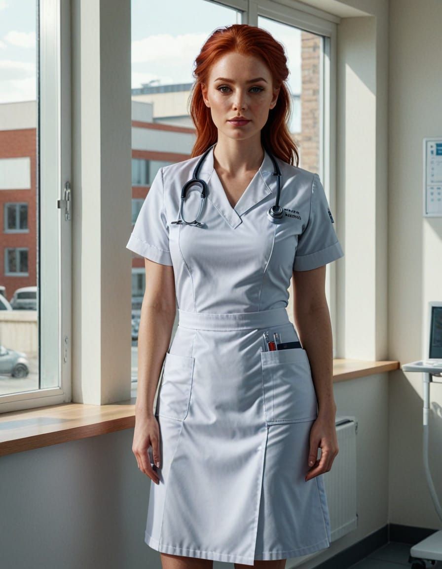 Hyperrealistic Portrait of a Young Redhead Nurse