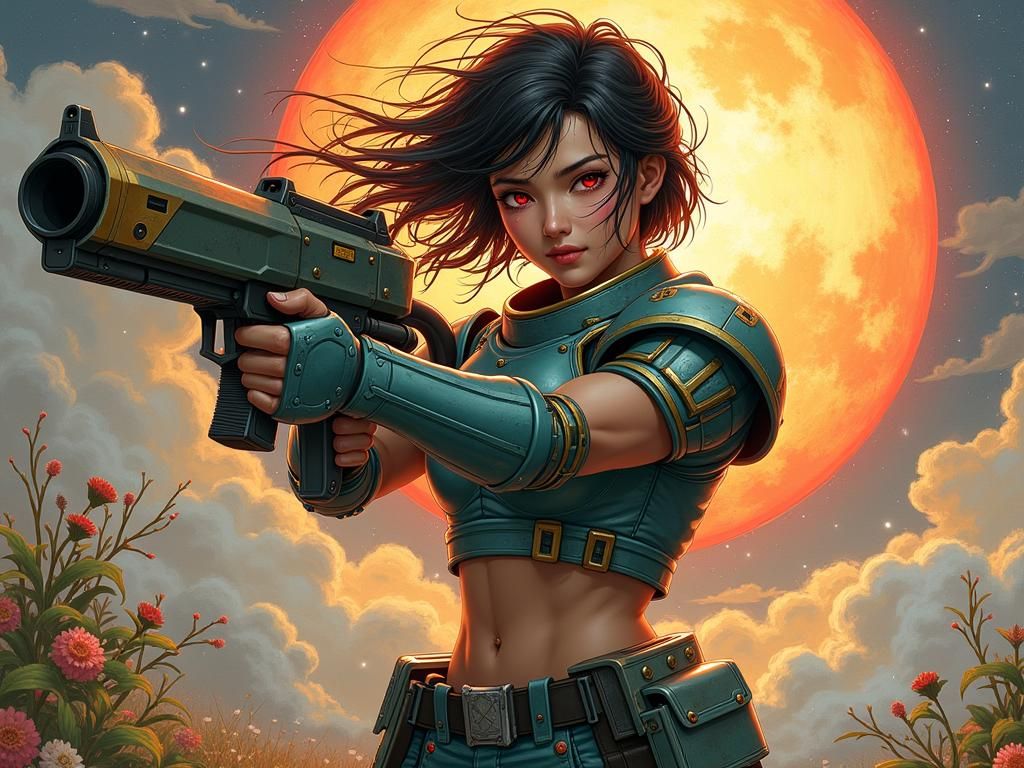 Japanese Warrior Queen in Space Armor: Romanticism Style