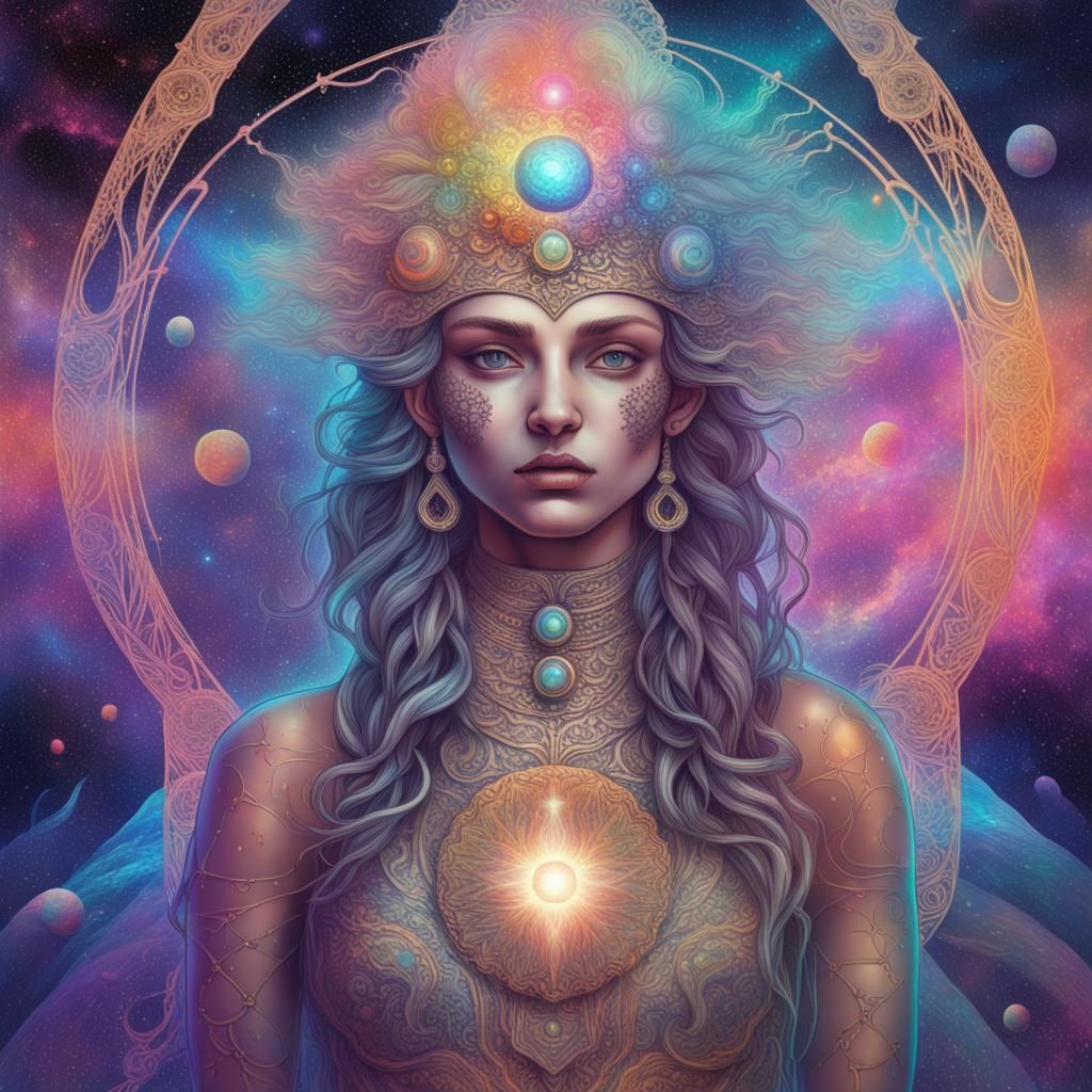 Astral Artemis: Holographic Cosmic Illustration