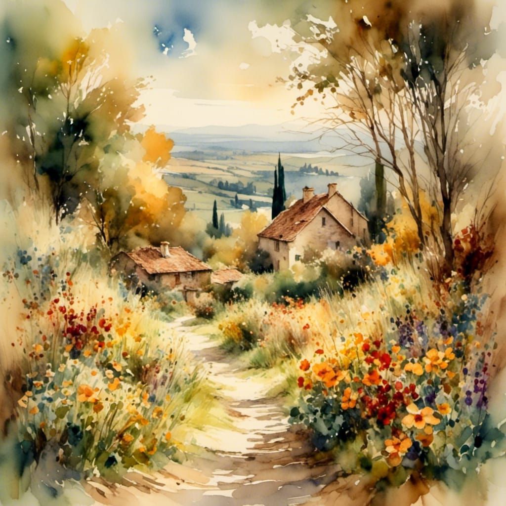 Sundial in Warm Colors as Serene Watercolor