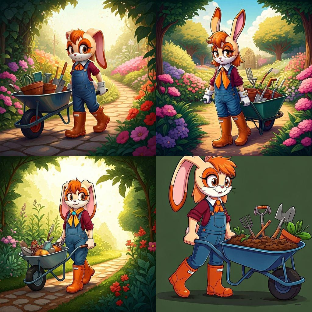 Vanilla Rabbit Gardening with Wheelbarrow