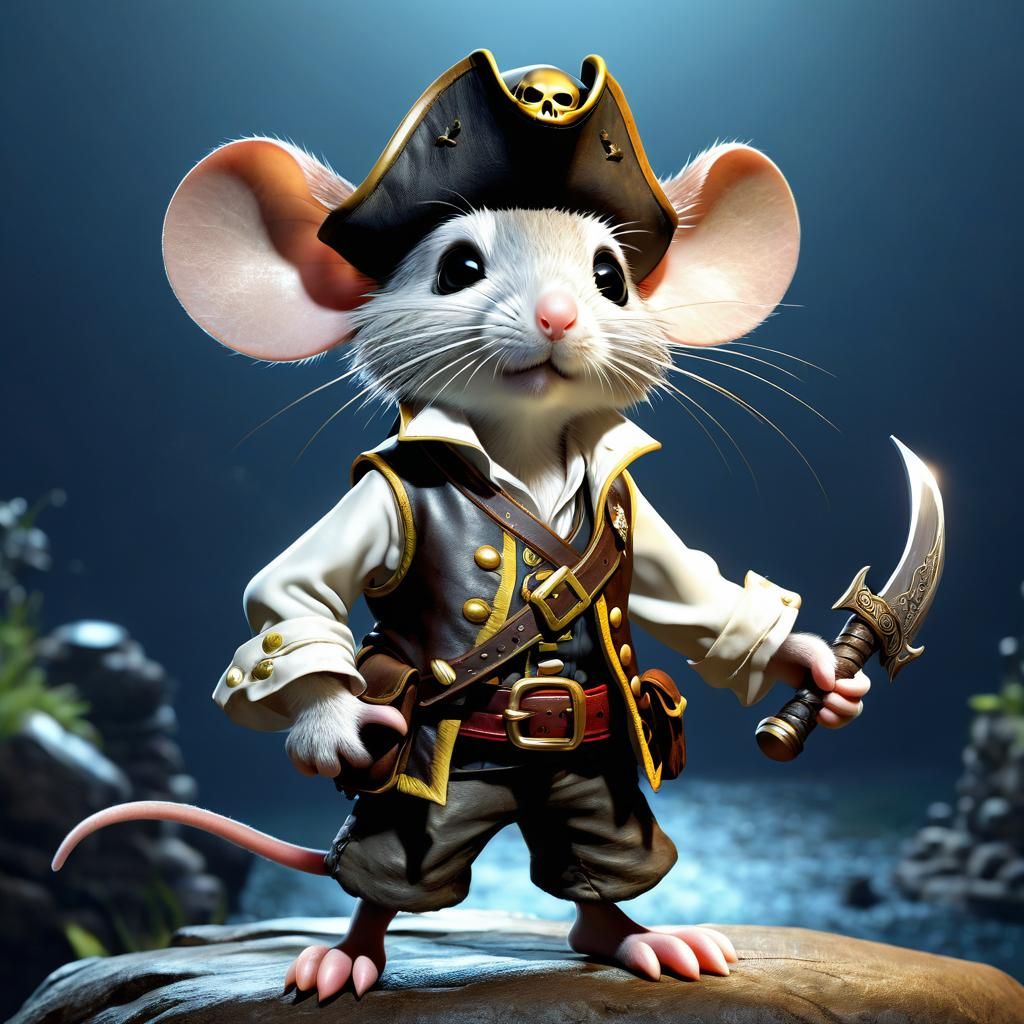 Anthropomorphic Mouse Pirate on Rocky Island