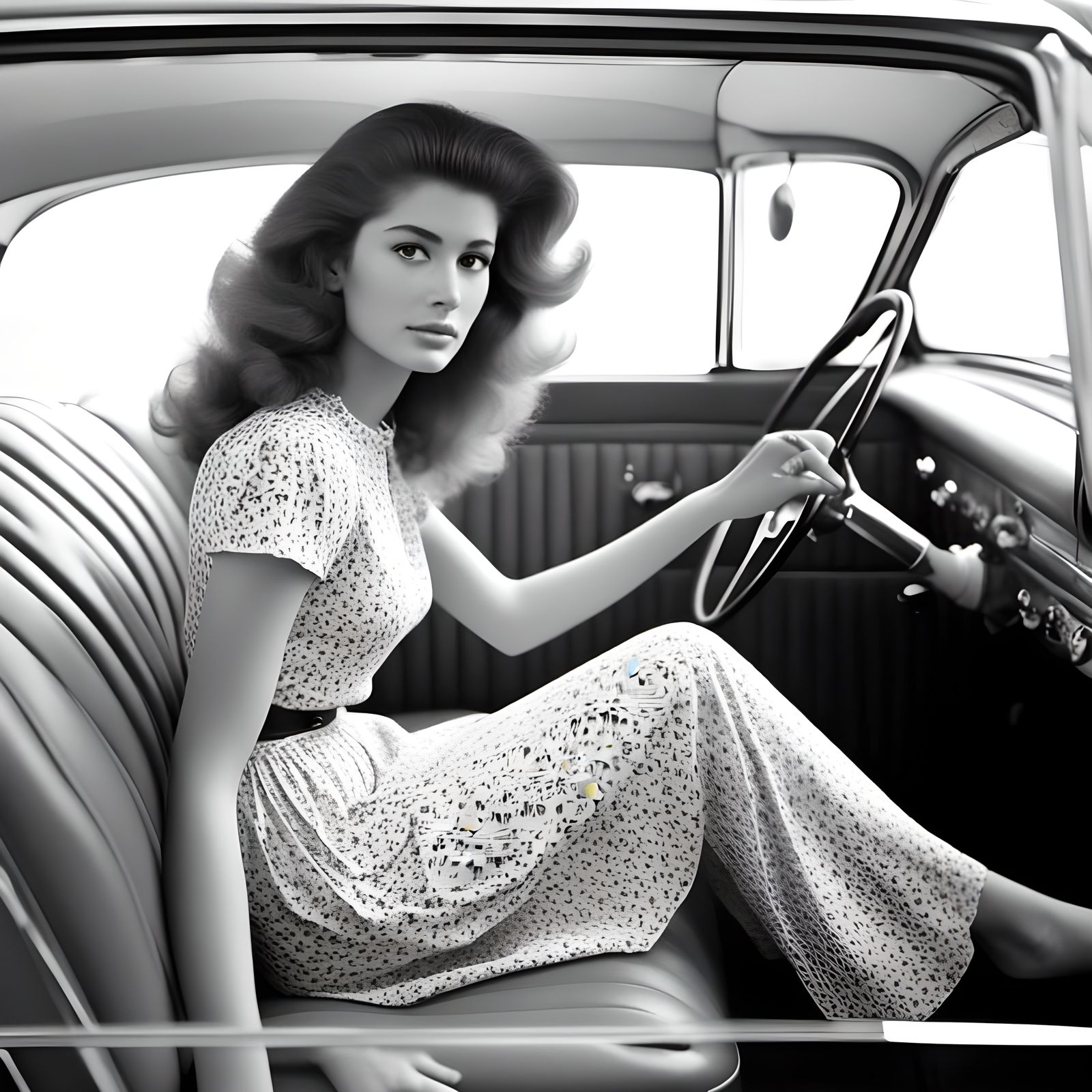 Retro Elegance: Woman in Classic Car Photograph