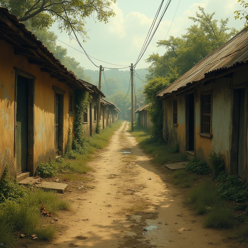 Realistic Rural Village with Dirt Path