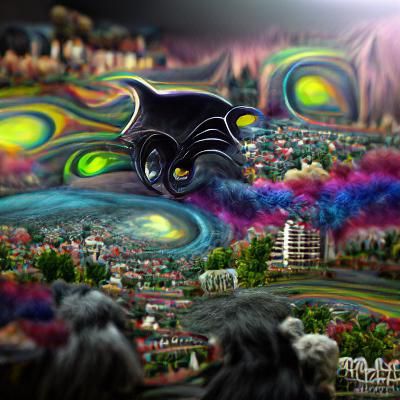 Cosmic Black Cat in Hallucinatory Matte Painting