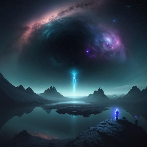 Astronaut Near Nebula in Sci-Fi Art Style