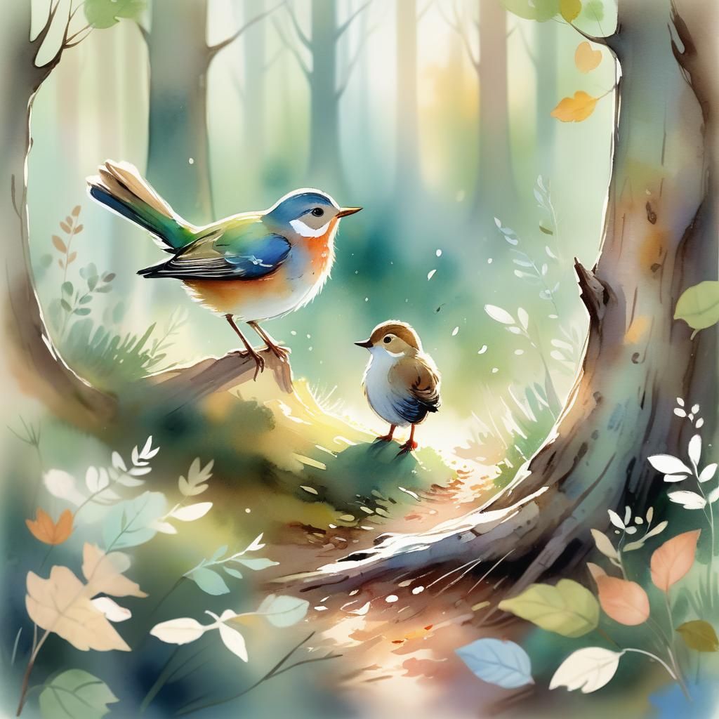 Bird Whispering to Person in Watercolor Style