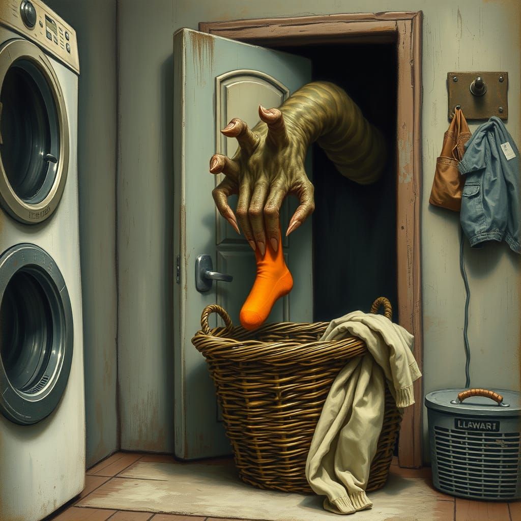 Mystical Laundry Portal: Troll Grabs Sock