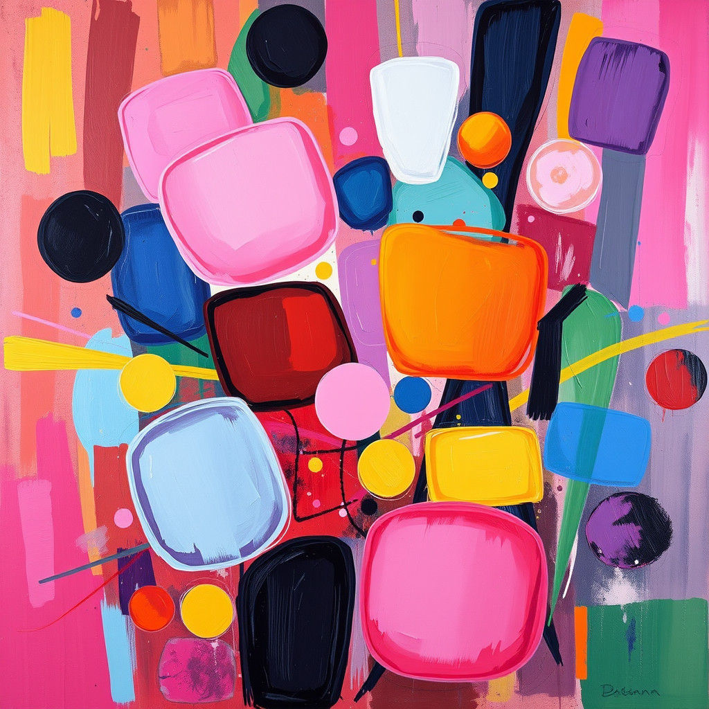 Abstract Cubist Shapes in Vibrant Oil Painting