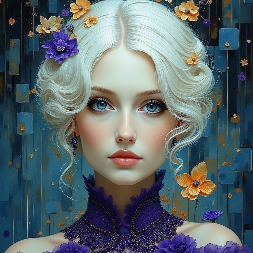 Elegant Art Nouveau Goddess in Vibrant Abstraction