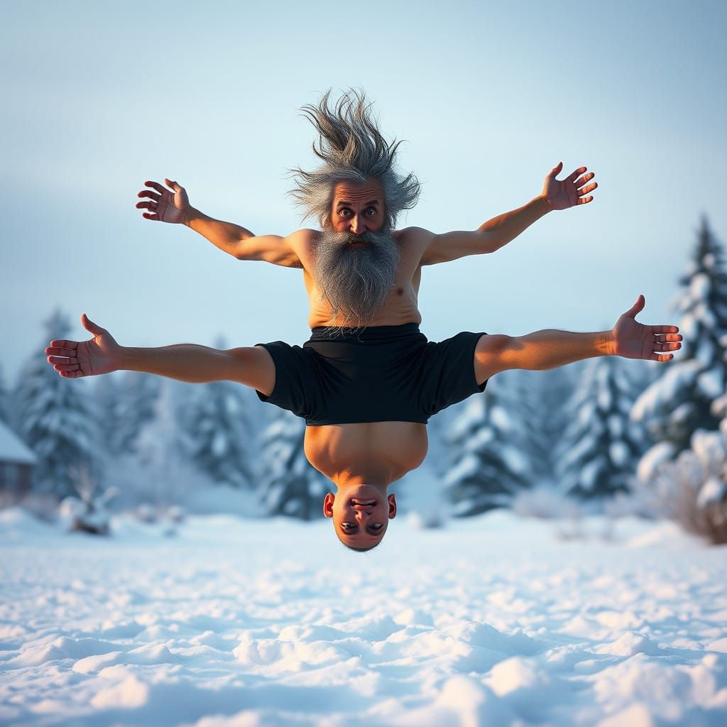 Whimsical Winter Wonder: A Gaunt Figure Performs a Headstand...