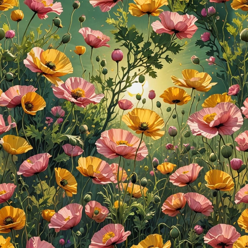 Hyperrealistic Poppies in Splash Art Style