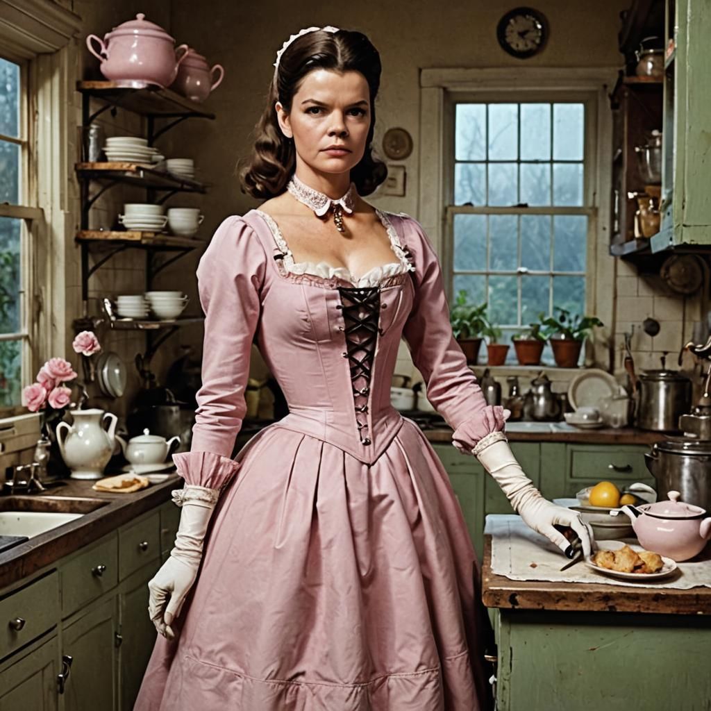 Stepford Wife's Chic Kitchen Duties in Victorian Corset