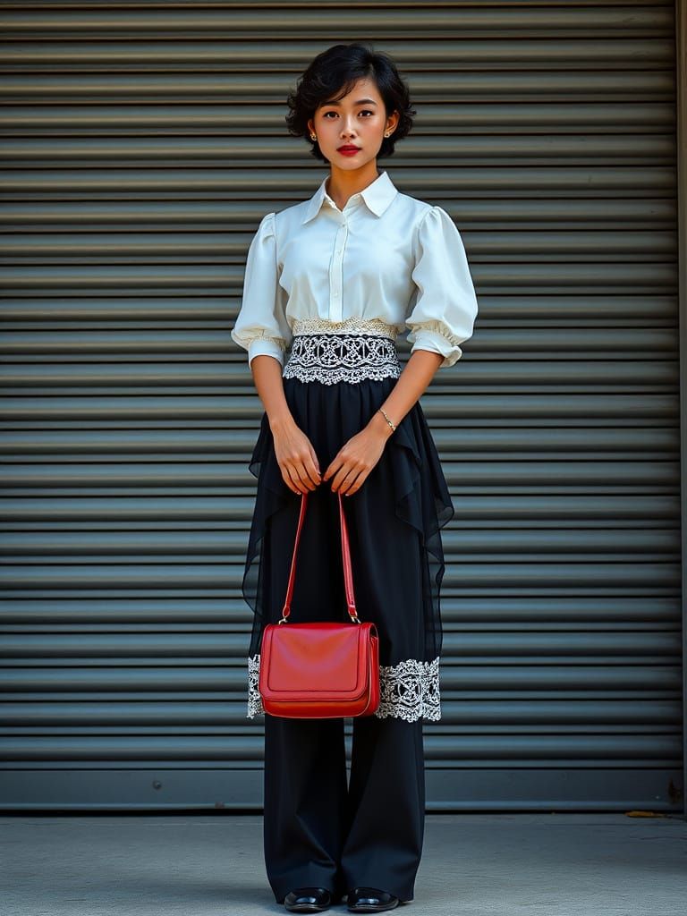 Stylish Woman with Red Handbag in Anime Art Style