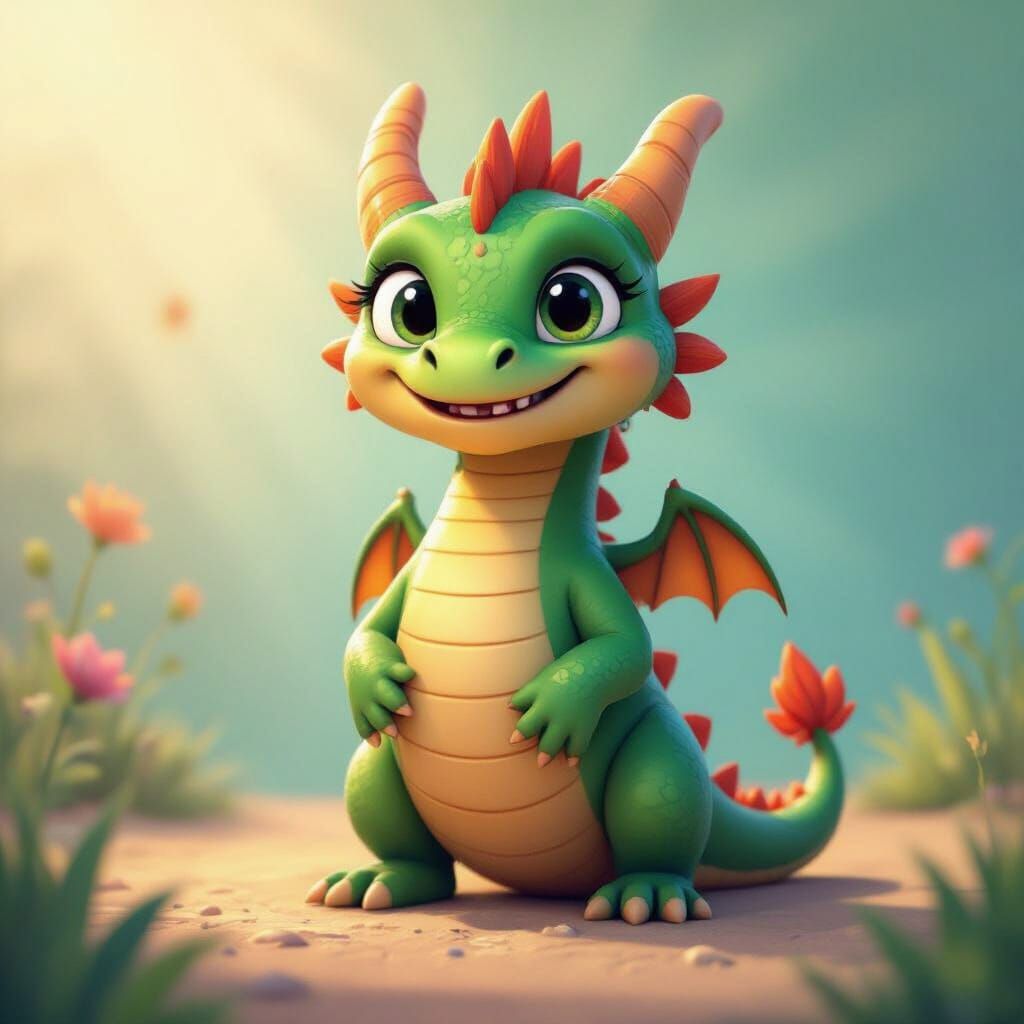 Playful Cartoon Dragon in Vibrant 3D Digital Art