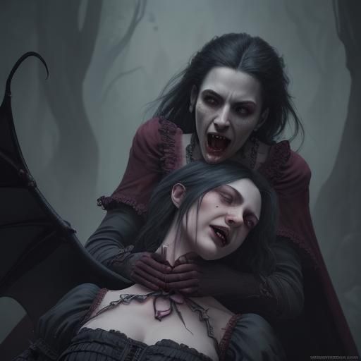 Vampire Bite: Detailed Matte Painting in Deep Color