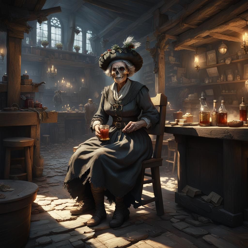 Dark Fantasy Portrait: Old Woman with Deer Skull