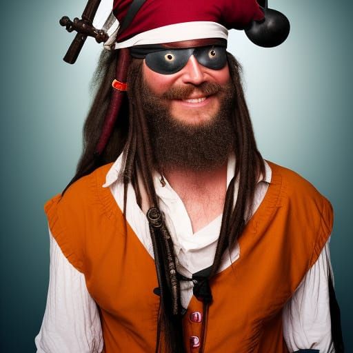 Grinning Pirate Portrait with Eye Patch and Hat