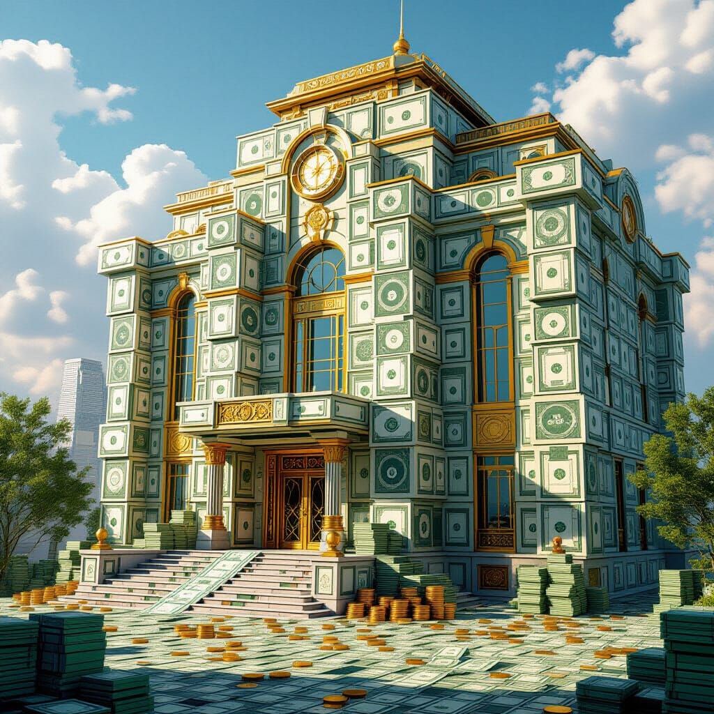 Luxurious Mansion Built of Money in Art Deco Futuristic Styl...
