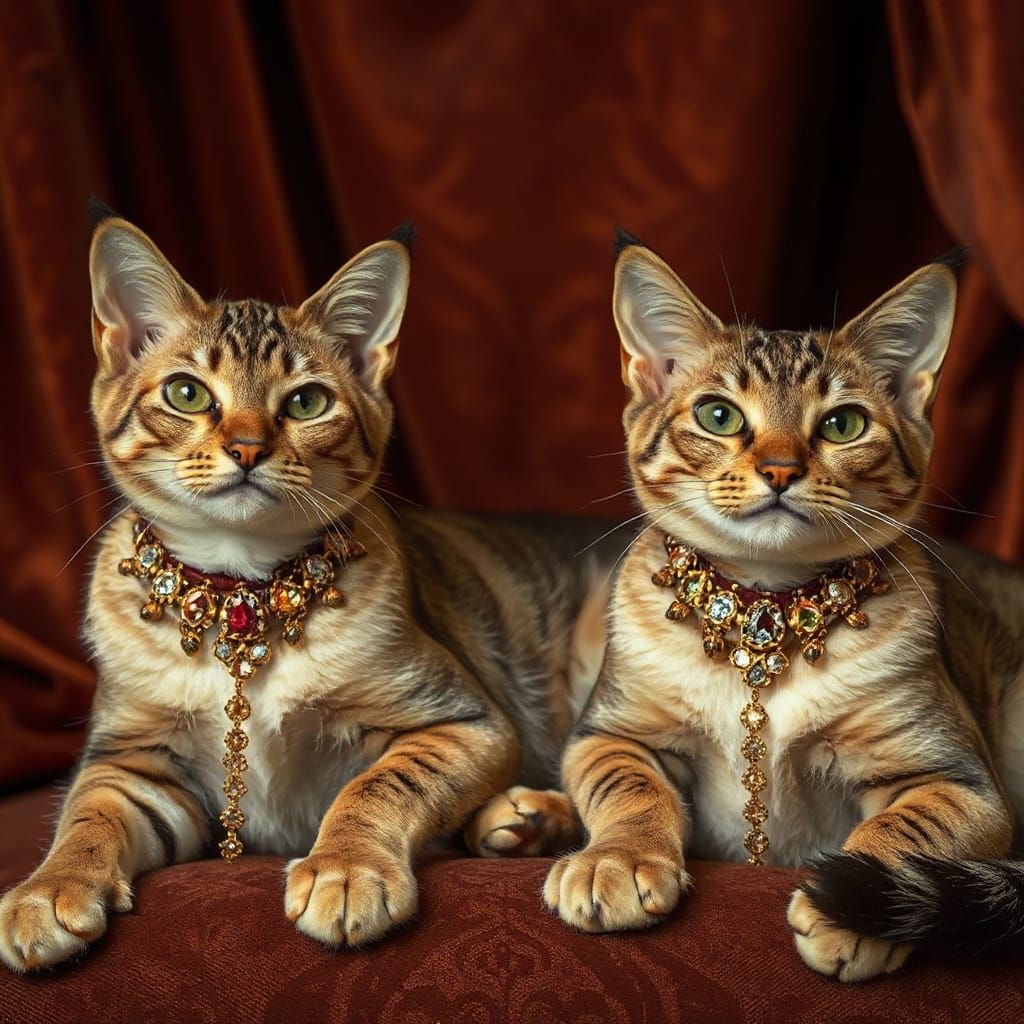 Regal Felines in Luxurious Velvet Settings