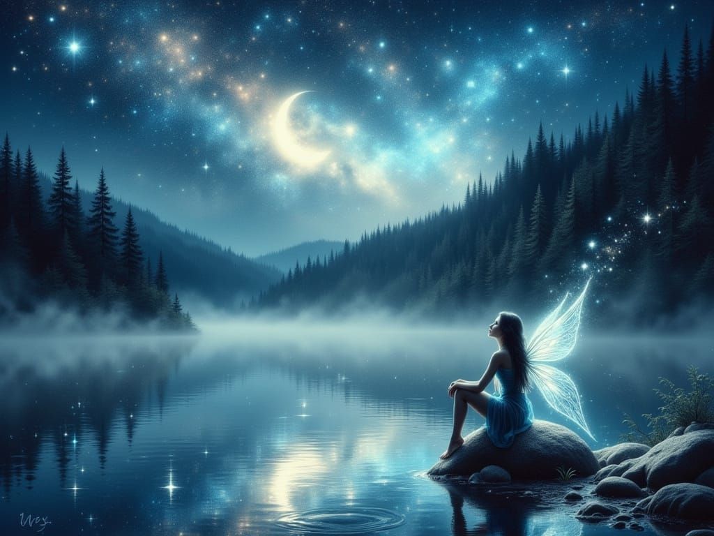 Ethereal Fairy Dancing on Moonbeam