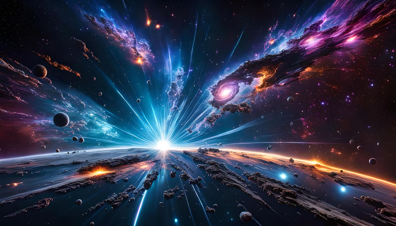 Liquid Chrome Galaxies in Space Nebula