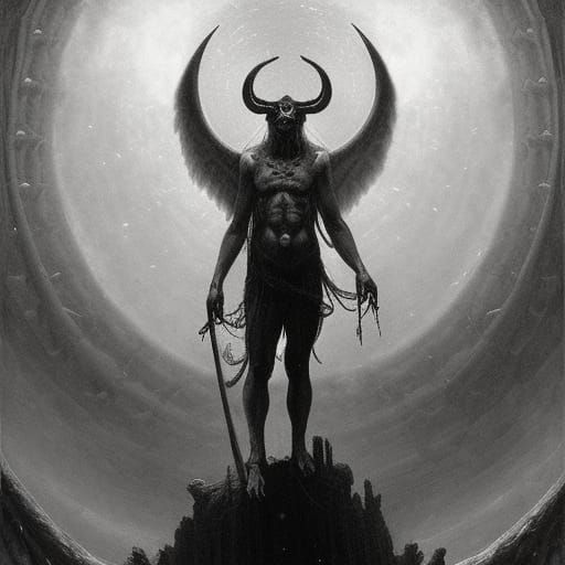 Baphomet Horror in Engraving Style