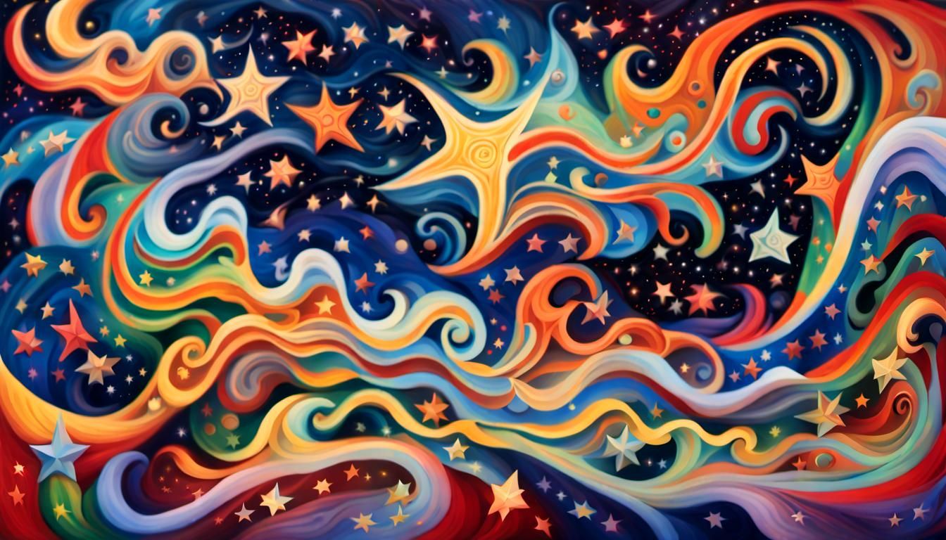 Iridescent Stars Dance in Aboriginal Painting Style