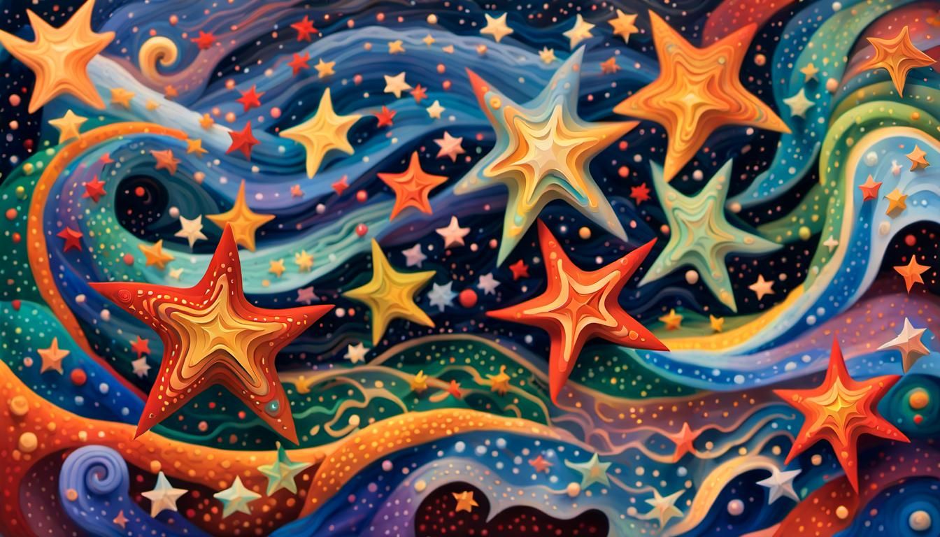Iridescent Aboriginal Painting of Swirling Celestial Stars