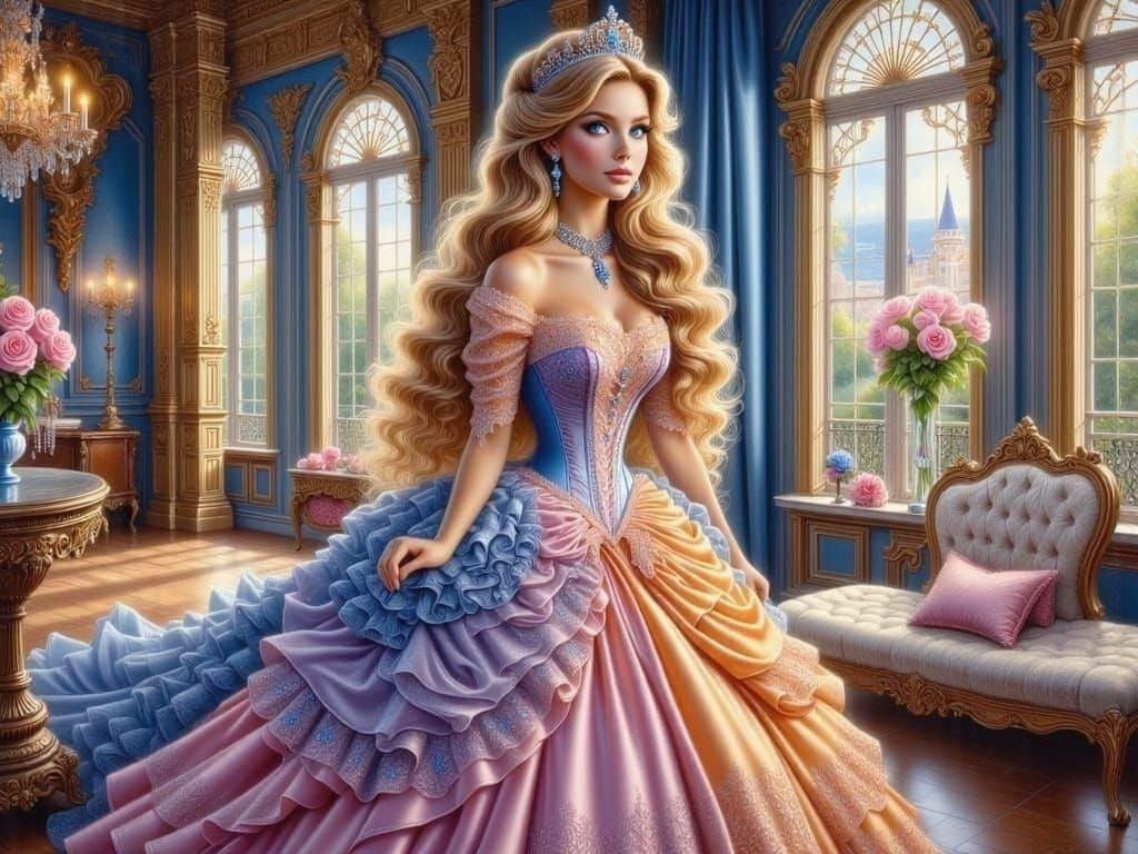 Princess in Royal Hall, Impressionist Oil Painting