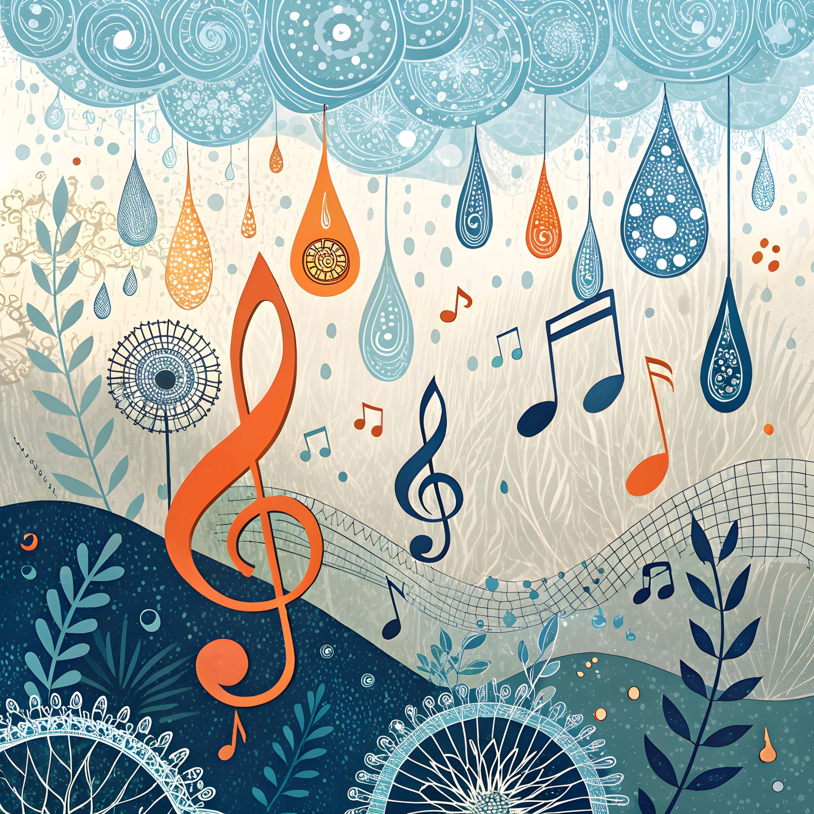 Vibrant Musical Notes Falling as Abstract Expressionism