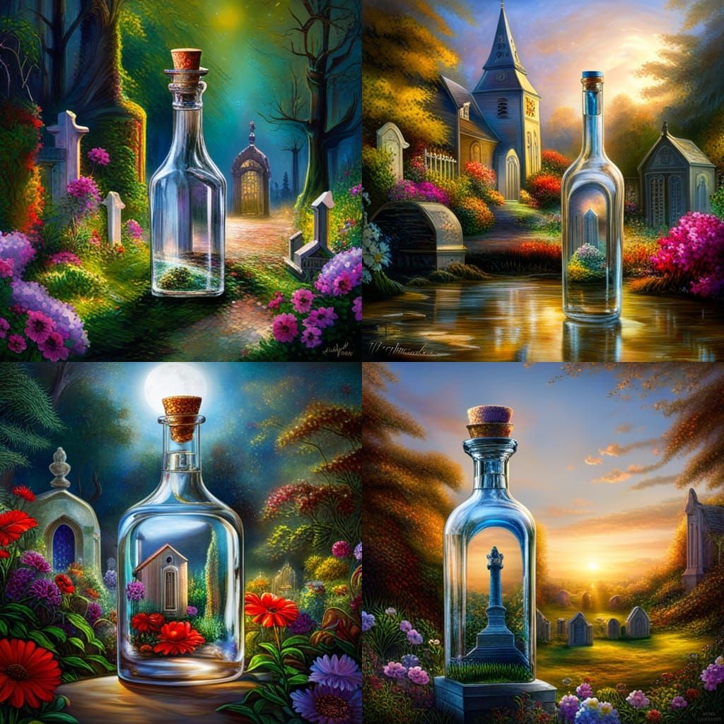 Cemetery in a Bottle: Kinkade-Style Garden