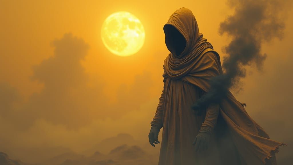 Mysterious Figure in Smoky, Post-Apocalyptic Sunset