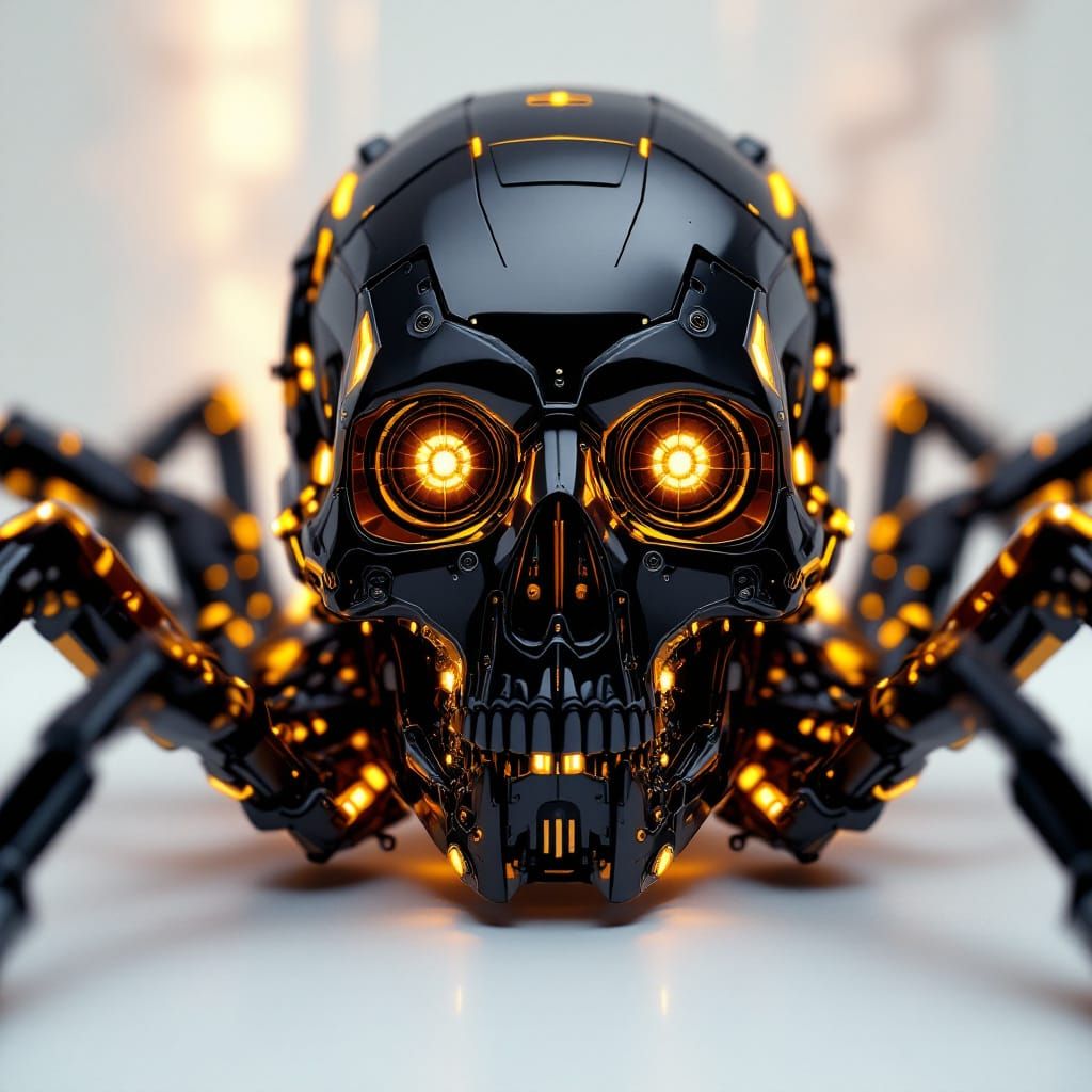 Robotic Skull with Mechanical Legs in Cyberpunk Style