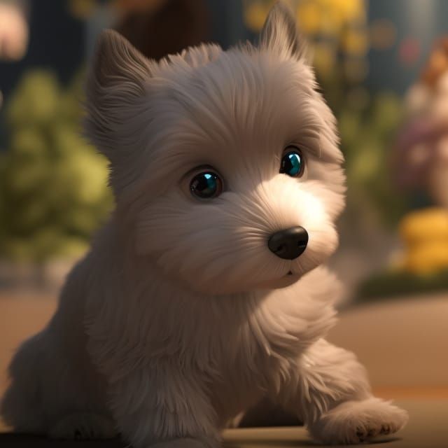 Happy Fluffy Dog in Illustrated Pixar Style
