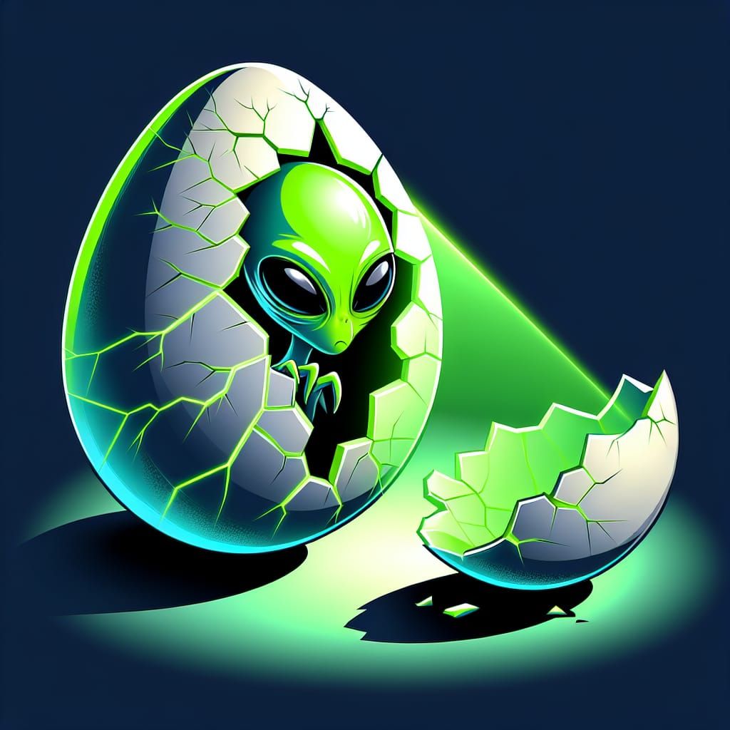 Hatching Alien Egg in Neon Green Light