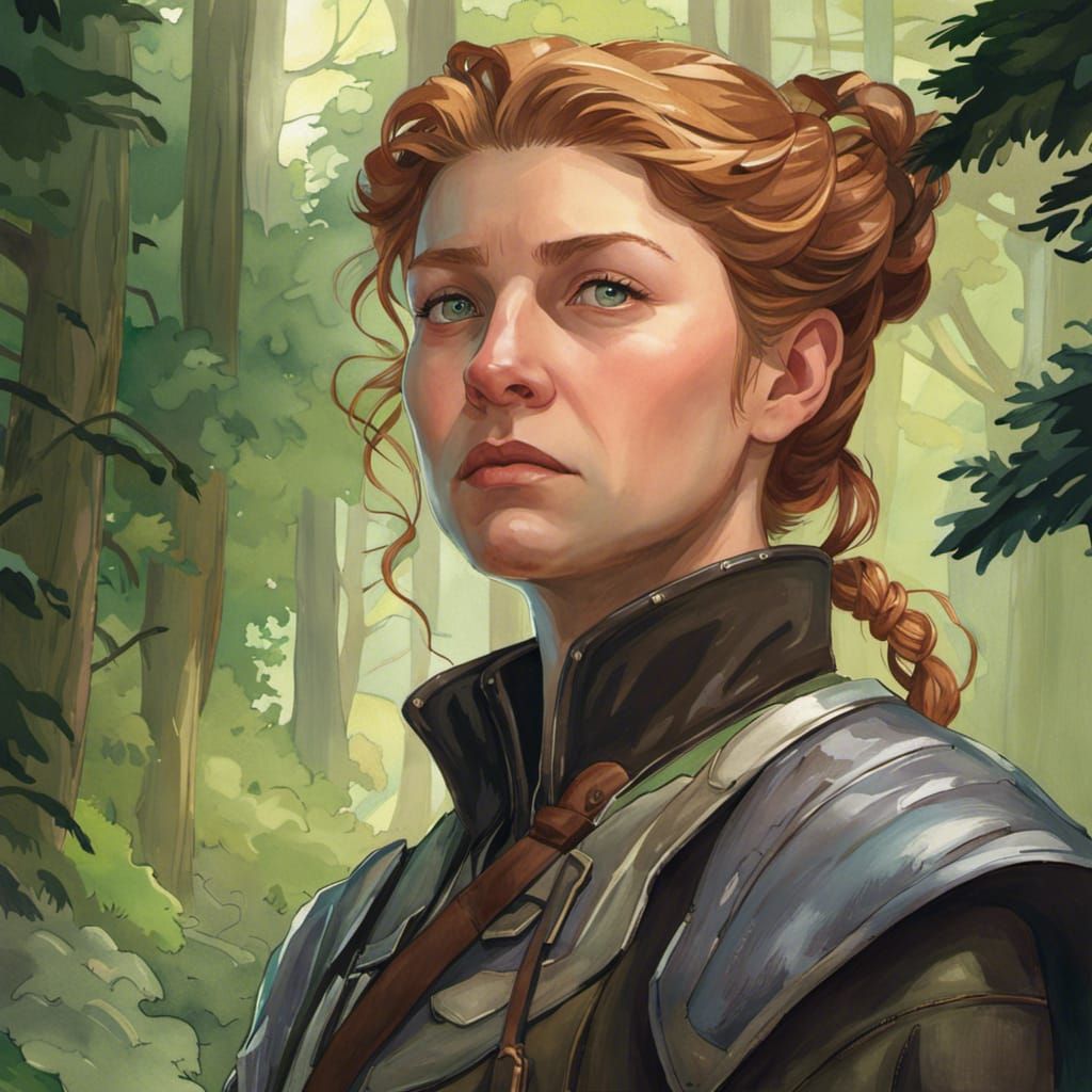 Renaissance Huntress Portrait in Watercolor Style