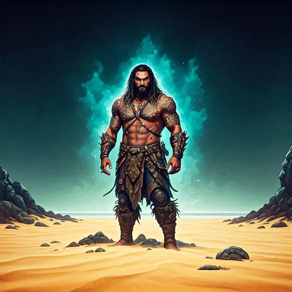 Jason Mamoa on Exotic Beach Island in Whimsical Watercolor S...