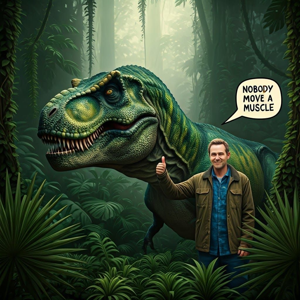 Confident Explorer Meets Tyrannosaurus Rex in a Mysterious J...