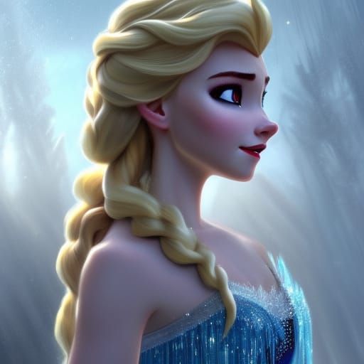 Realistic Queen Elsa Portrait in Hyperdetailed Ice Palace