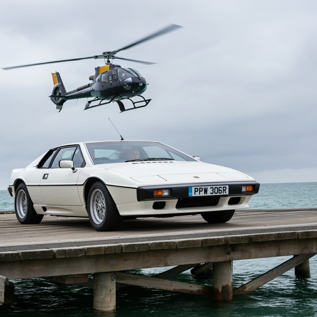 James Bond Drives Off Pier in Lotus Esprit, Spy Style