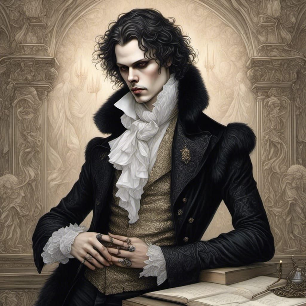 Lord Byron in Candlelight, Gothic Illustration