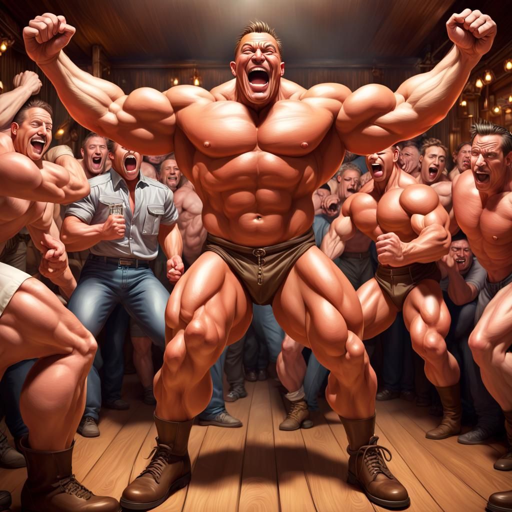 Energetic Gathering of Muscular Men in Hyperrealistic Style