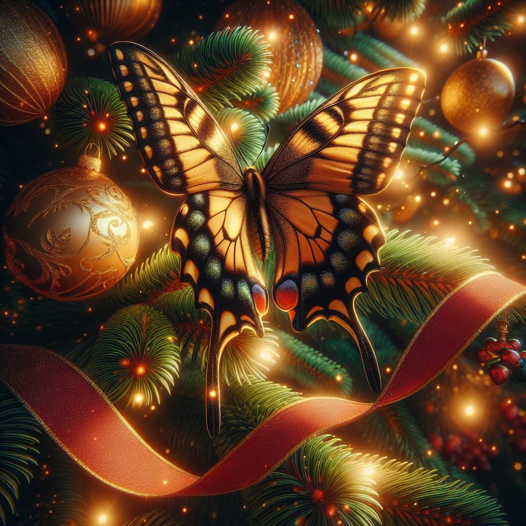Gold Swallowtail Butterfly in Christmas Wonderland