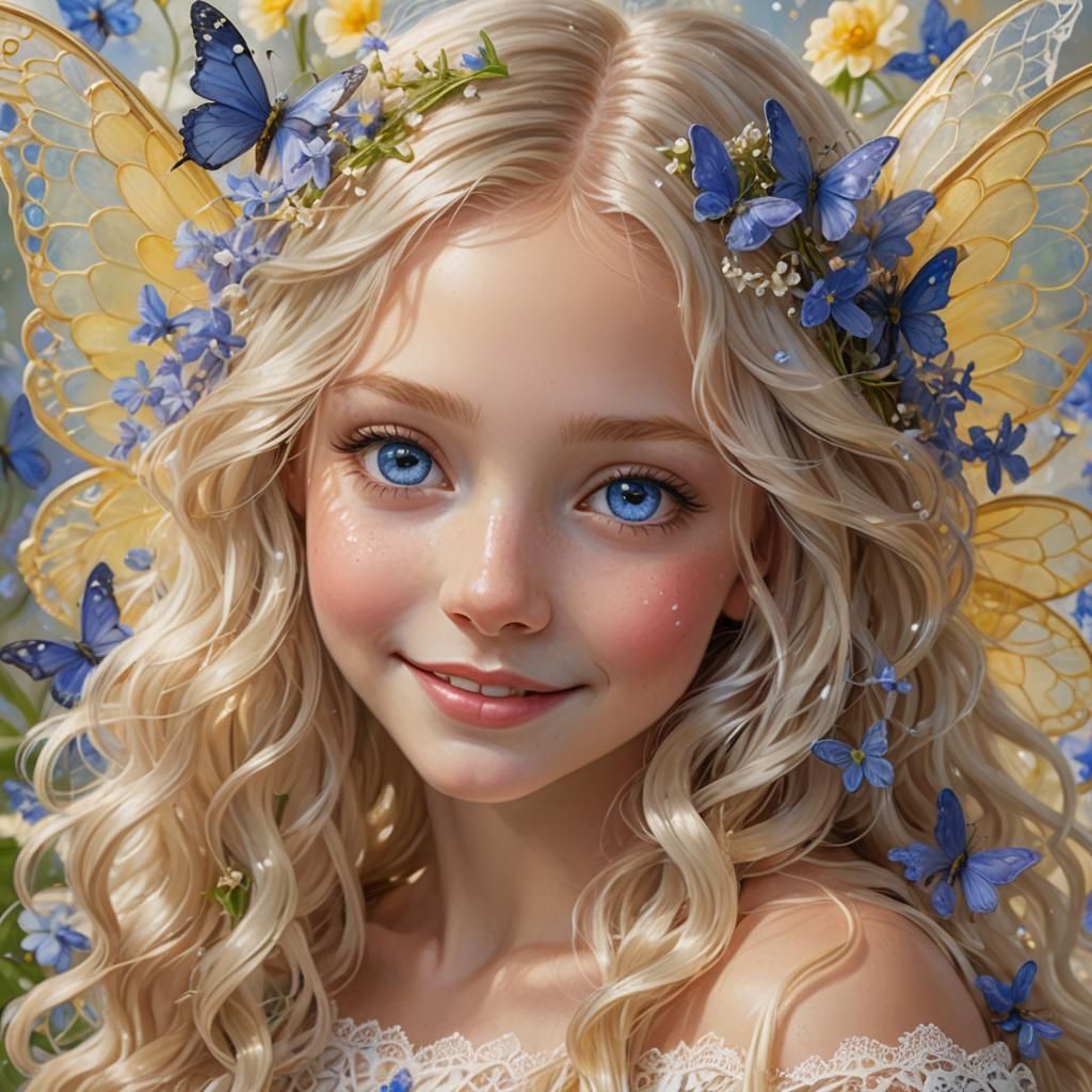 Beautiful Fairy Girl Portrait with Butterflies