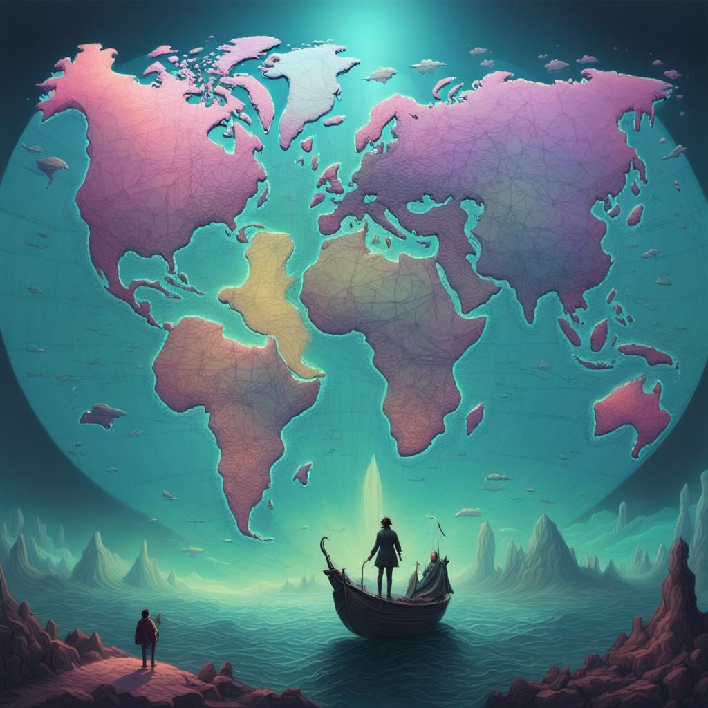 Neon World Map in Pastel Fairy Tale Style