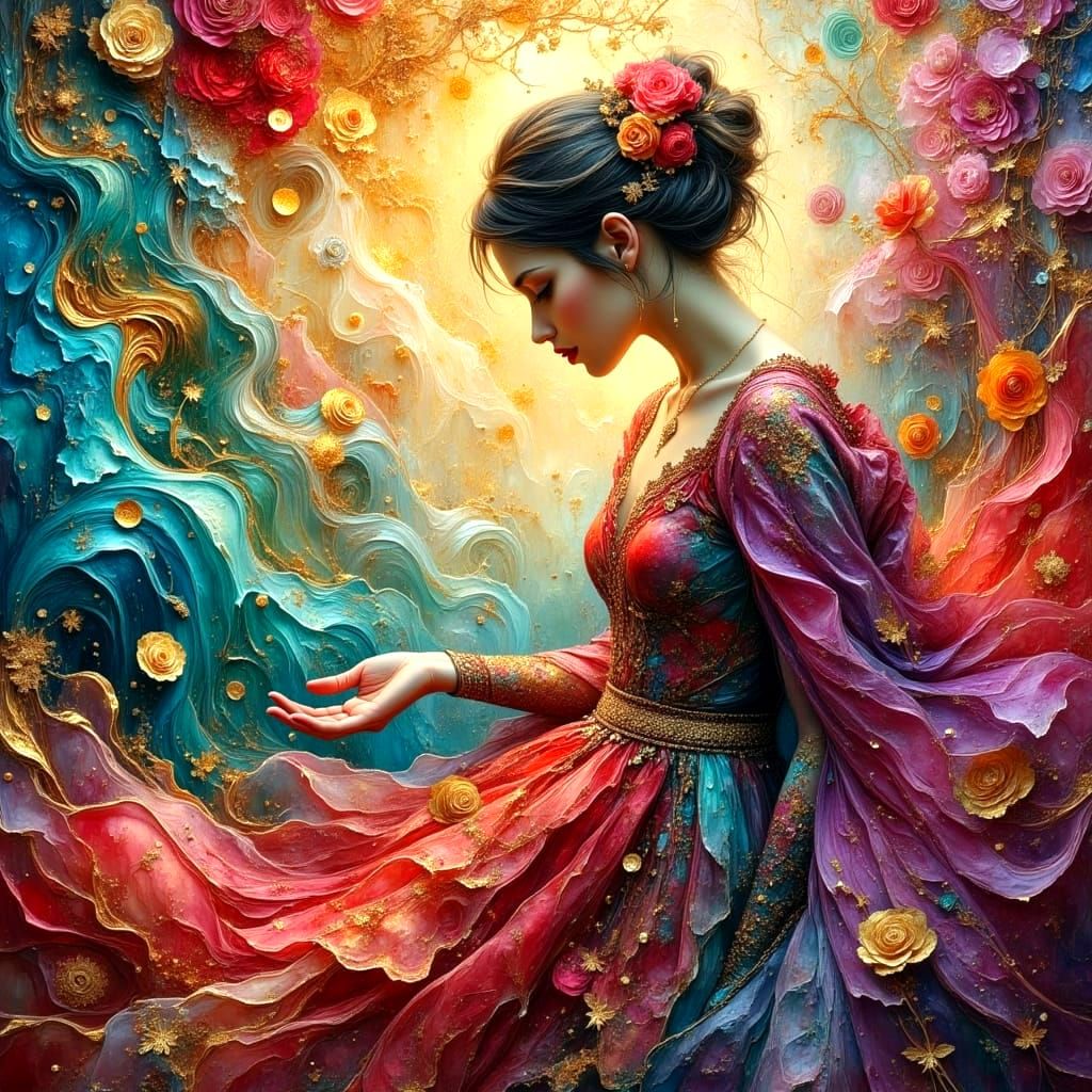 Textured Dreamscape: Impasto Oil Painting in Retro Style